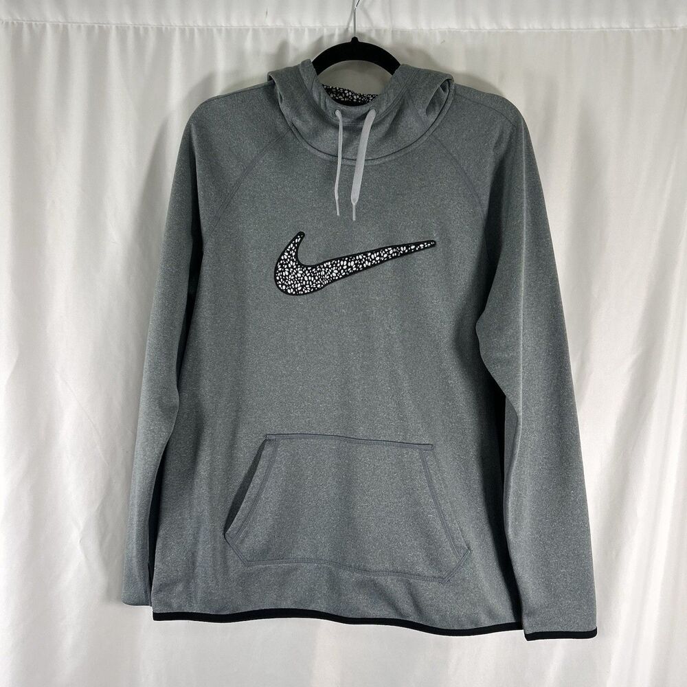 Nike Hoodie Women Large Heathered Grey Drawstring Pockets Therma Fit Fleece Line